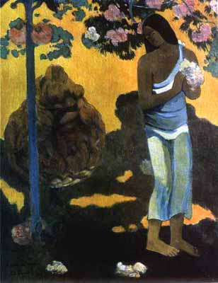 Three Tahitian Women Against a Yellow Background. <br>1899. Oil on canvas. <br>The Hermitage, St. Petersburg, Russia.