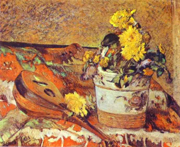 Mandolina and Flowers. <br>1883. Oil on canvas. <br>Private collection