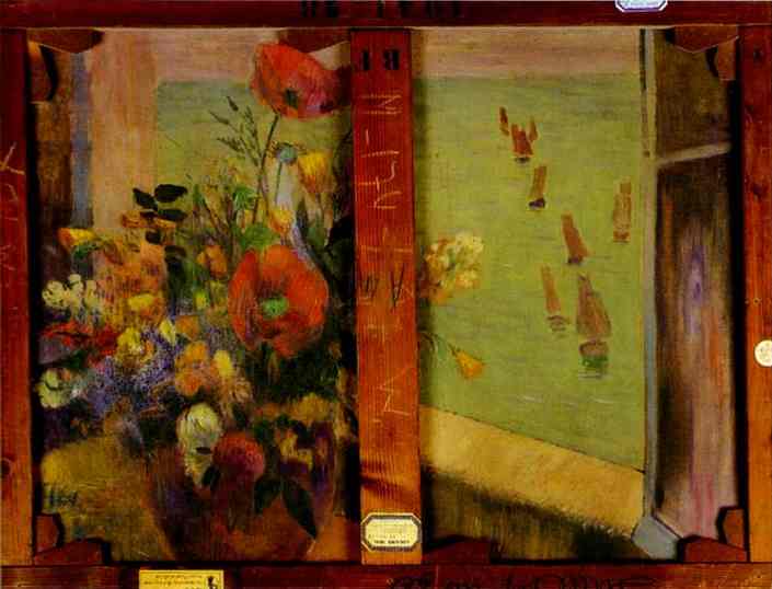 Bouquet of Flowers with a Window Open to the Sea (Reverse of Hay-Making in Brittany). <br>1888. Oil on canvas. <br>Muse d'Orsay, Paris, France. 