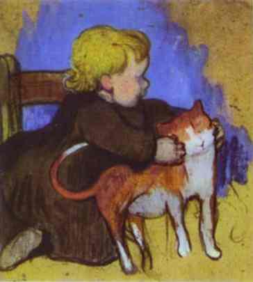 Mimi and Her Cat. <br>1890. Gouache on cardboard. <br>Private collection