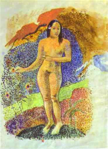 Tahitian Eve. <br>c.1892. Watercolor. <br>Musee de peinture et de Sculpture, Grenoble, France.