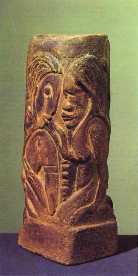 Ceramic vase with Tahitian Gods - Hina and Tefatou. <br>c.1894-95. <br>Museum of Decorative Arts, Copenhagen, Denmark. 