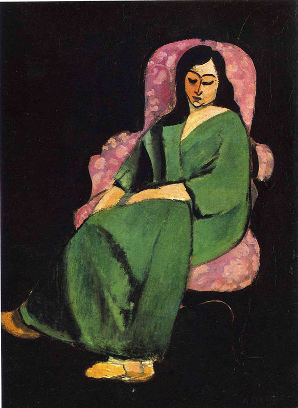 Lorette in a Green Robe against a Black Background, 1916