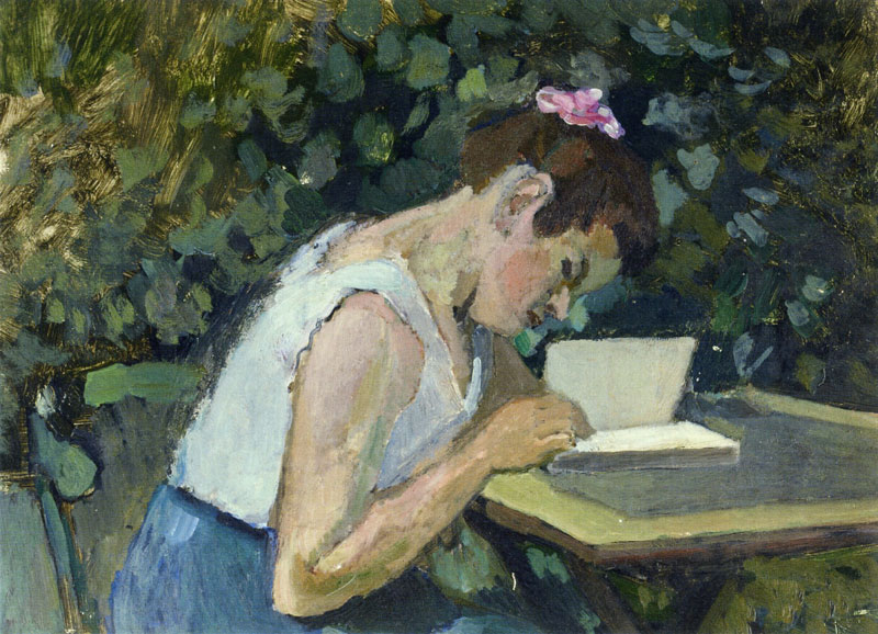 Woman Reading in a Garden<br>1902-1903, panel, 23.7 x 33 cm<br>