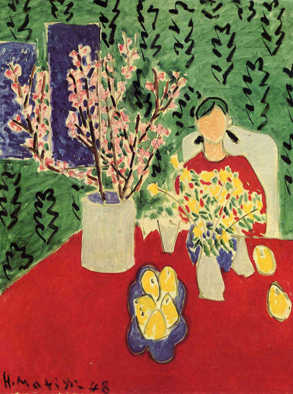 Plum Blossoms, Green Background<br>1948, ͻ, 115.9 x 89 cm<br>
