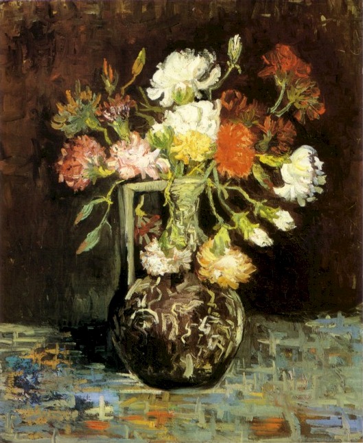 Vase with White and Red Carnations 