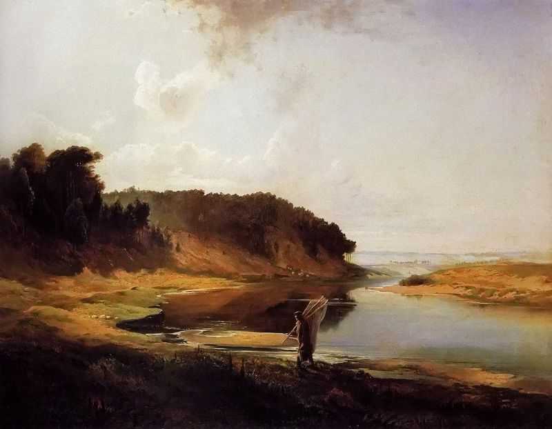 Landscape with river and angler