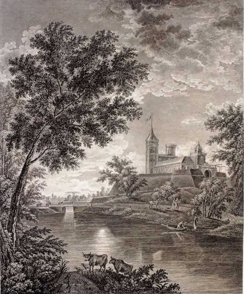 Andrey Ukhtomsky. View of Pavlovsk fortress by moonlight. Engraving.