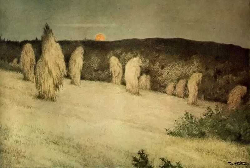 Stooks of corn  in Moonlight