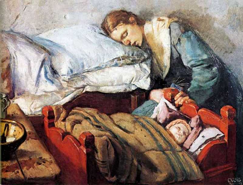 'Sleeping mother with child'