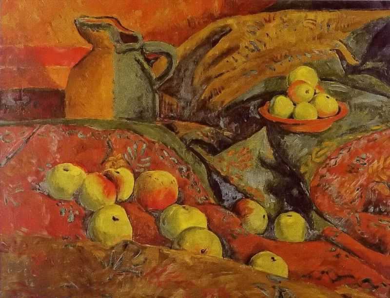 Still life with apples and jug