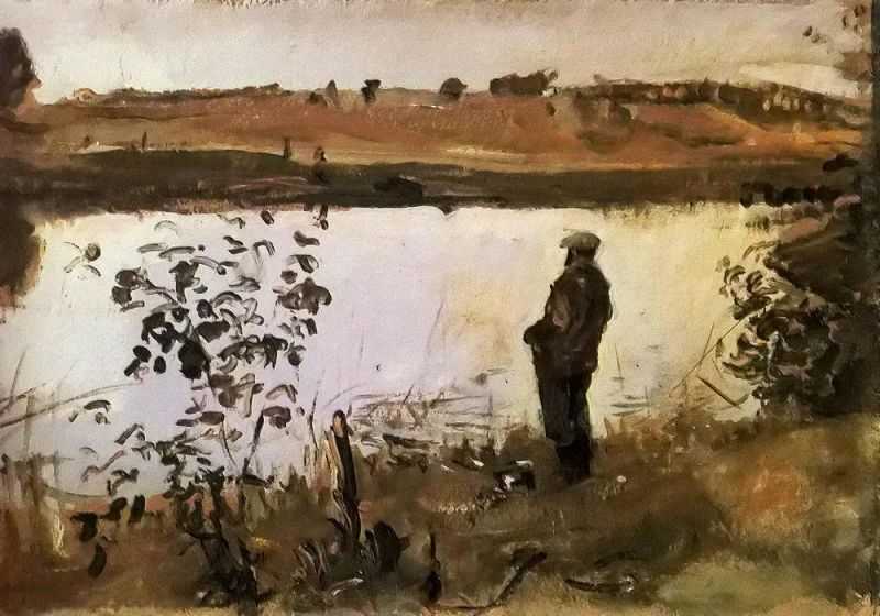 Artist K. Korovin on the river bank