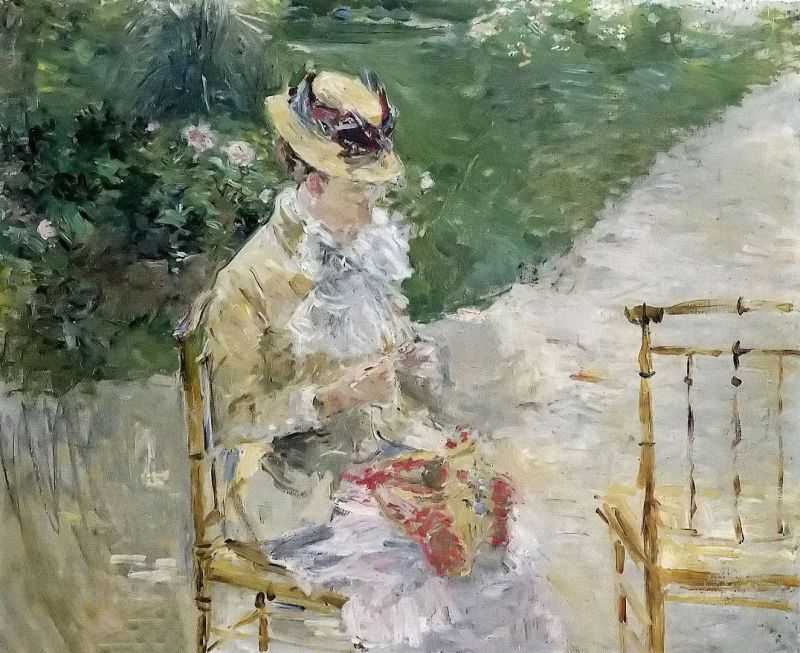 Young Woman Sewing in the Garden