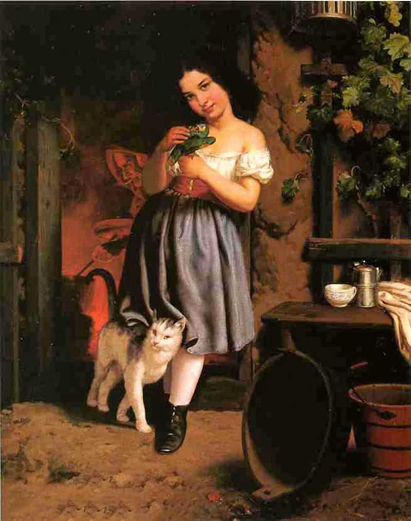 A Young Girl with Cat