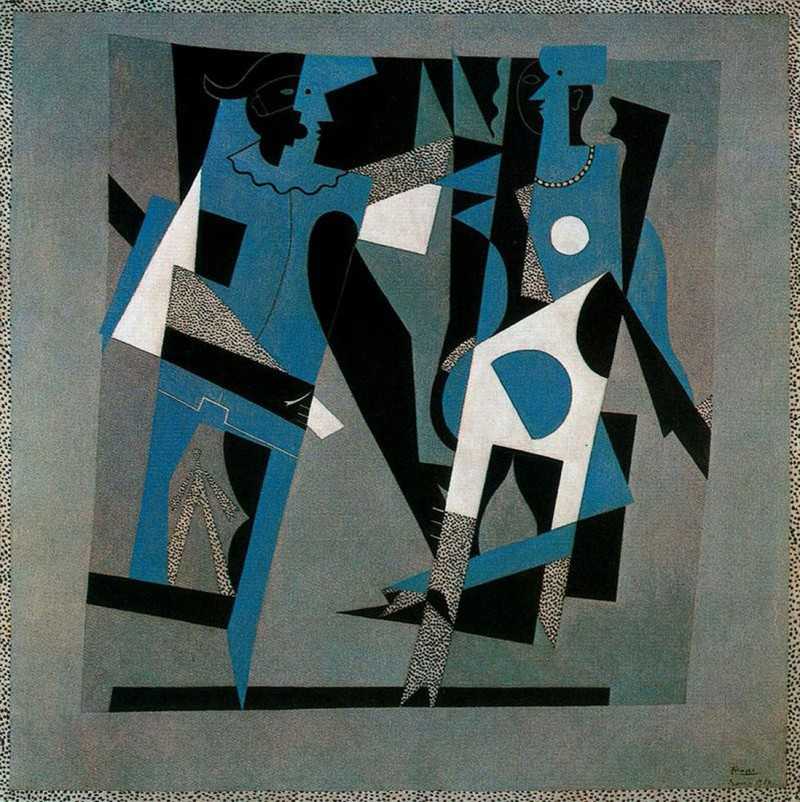 Harlequin and woman with necklace