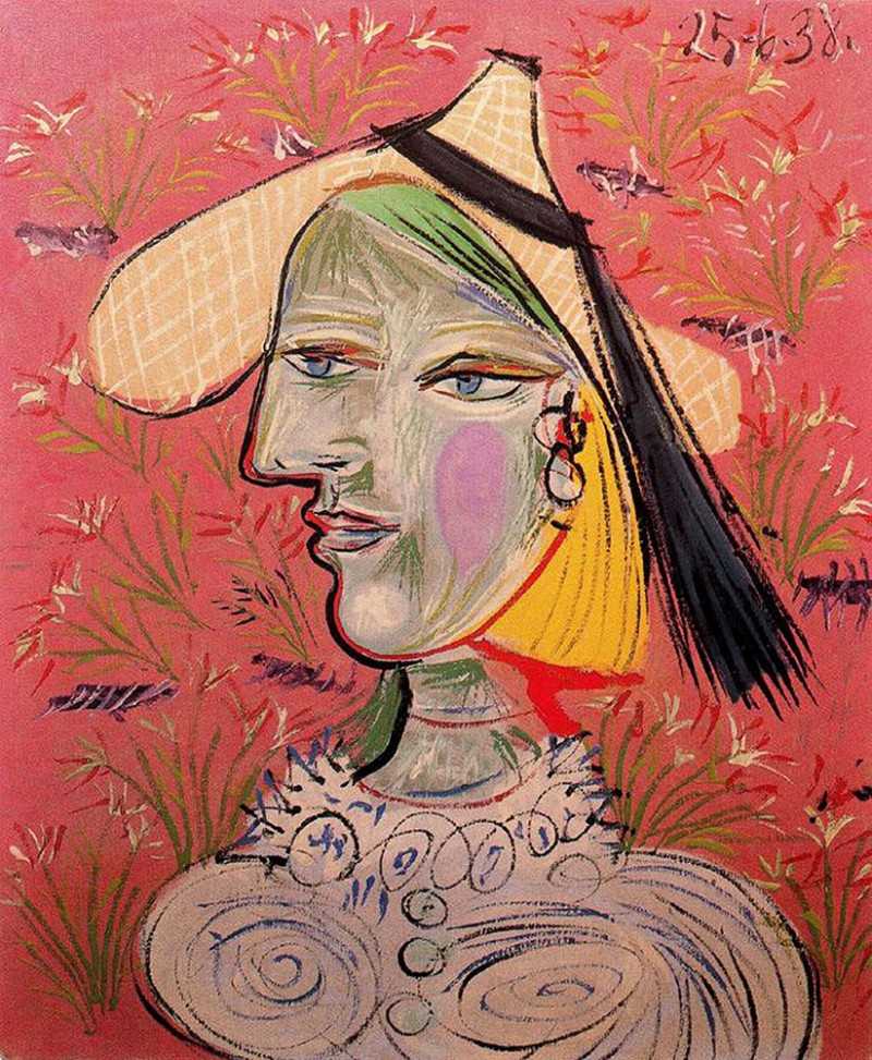 Woman with straw hat on flowery background