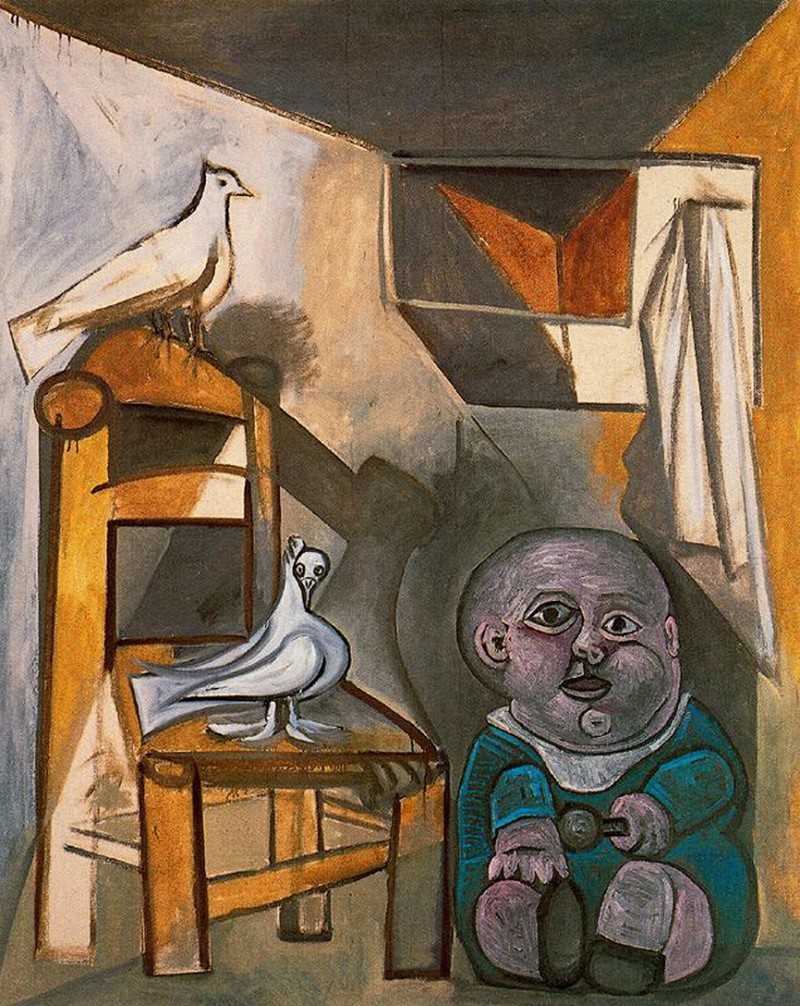 A child with pigeons