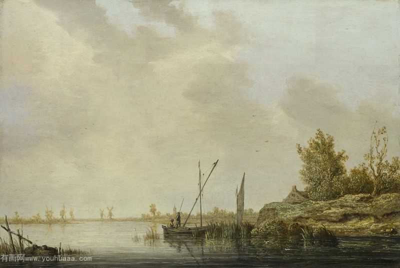 Զз糵ĺ - A River Scene with Distant Windmills