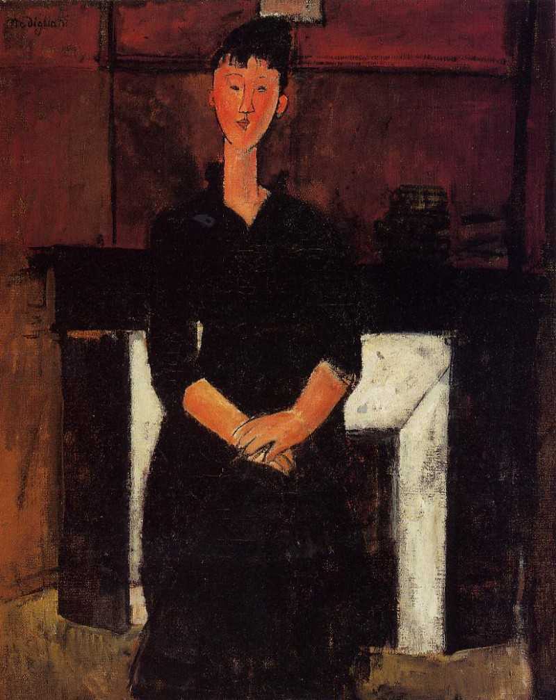 Woman Seated by a Fireplace