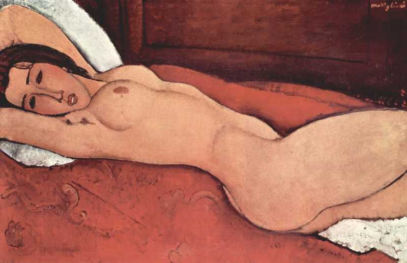 Reclining nude with folded arms behind her head