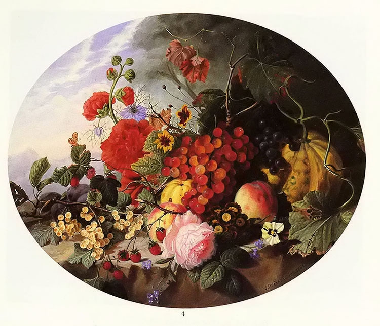 :ʯϵˮʻ - still life with fruit and flowers on a rocky ledge