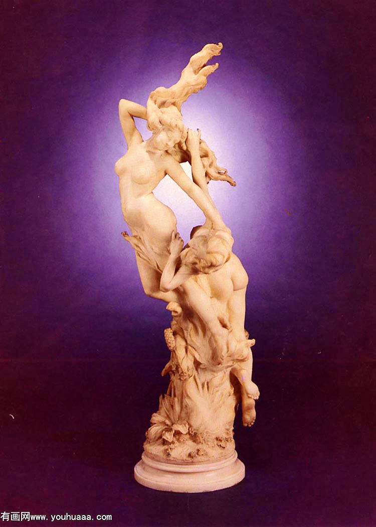 a marble group of two female figures