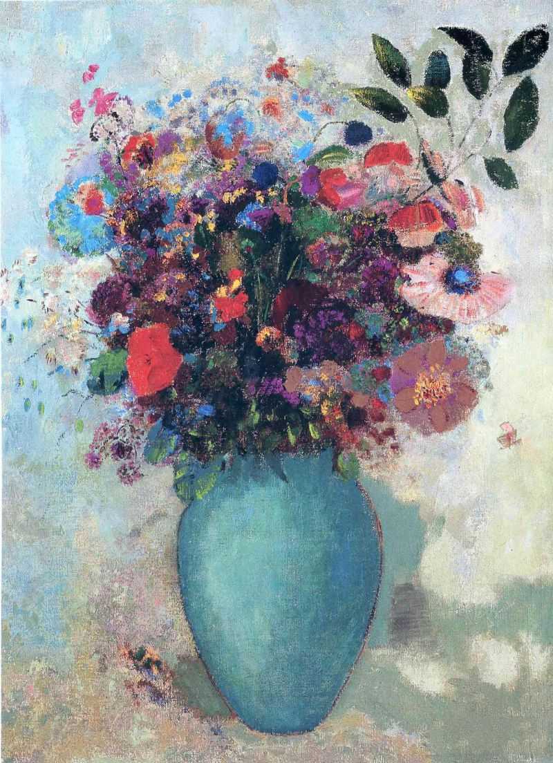 Flowers in a Turquoise Vase