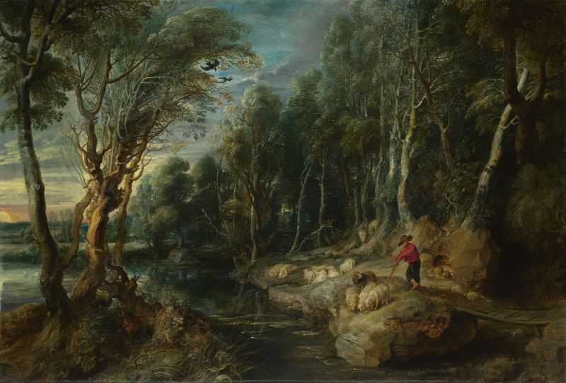 ԰Ⱥ - A Shepherd with his Flock in a Woody Landscape