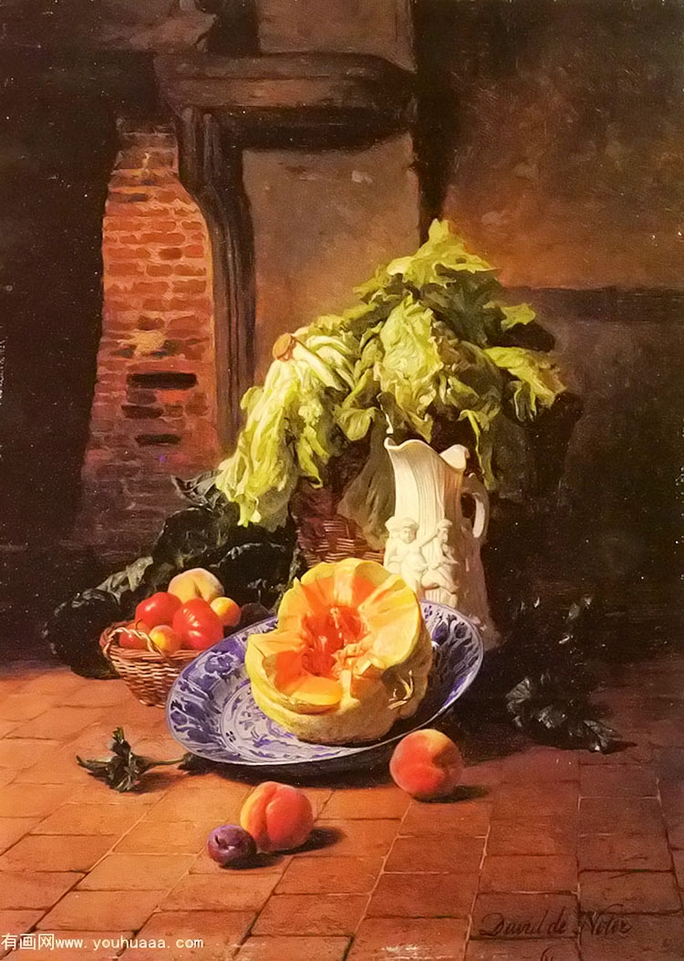 :ɫƿˮ߲ - a still life with a white porcelain pitcher, fruit and vegetables