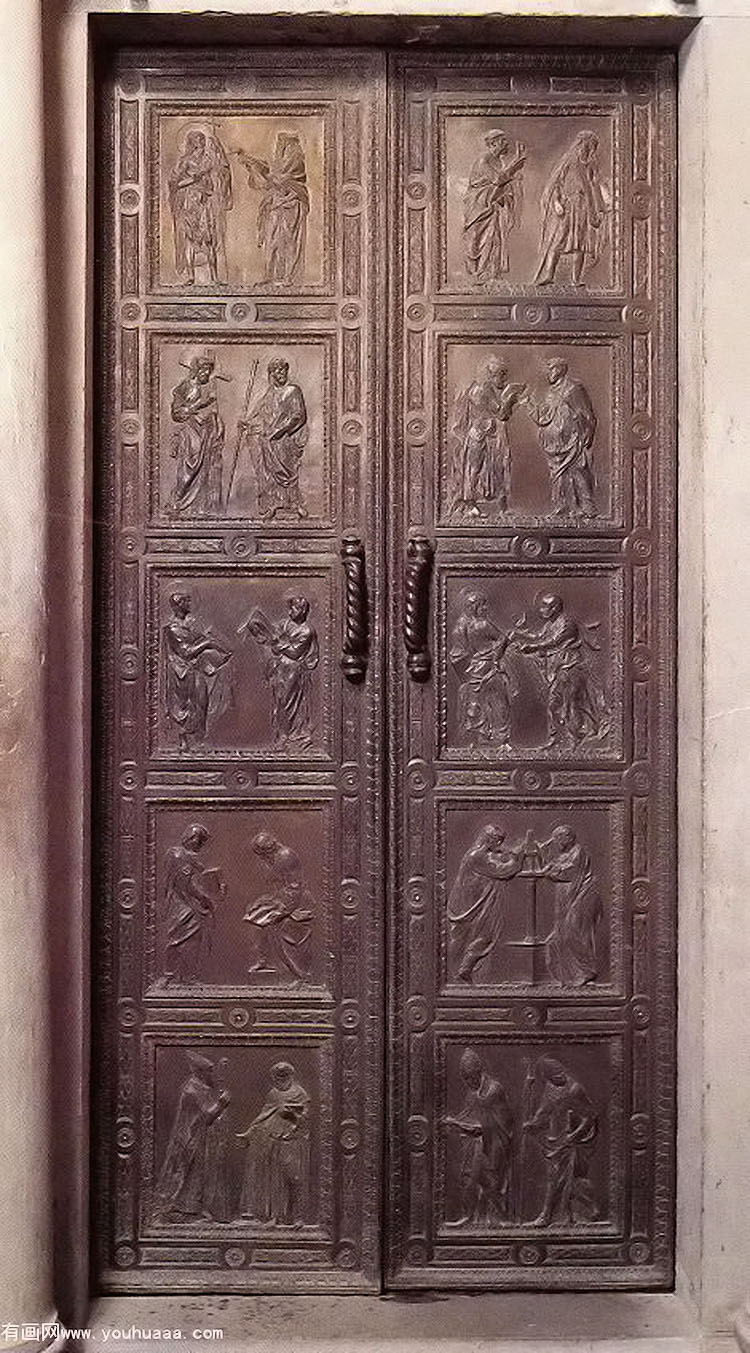 door with the representation of apostles