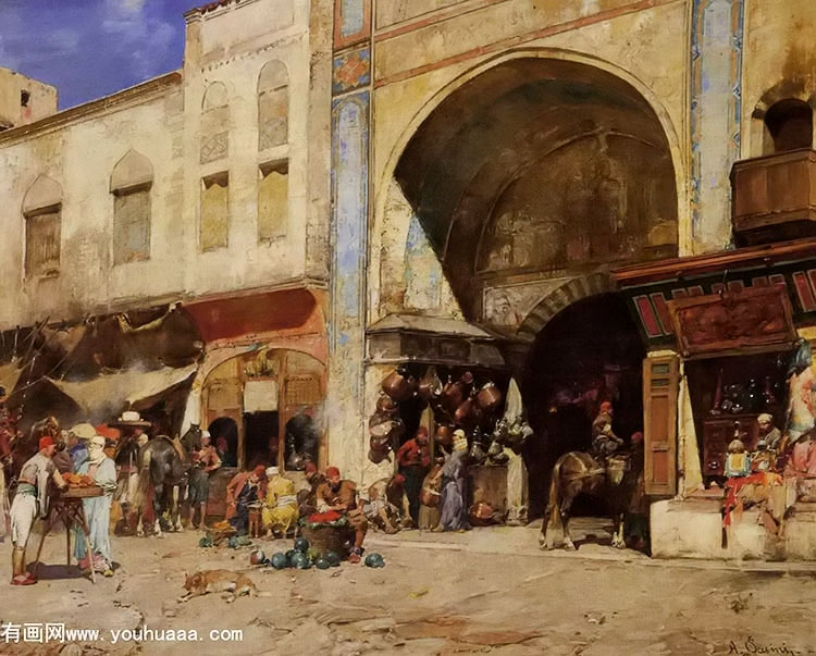 pasini alberto an eastern market oil on canvas