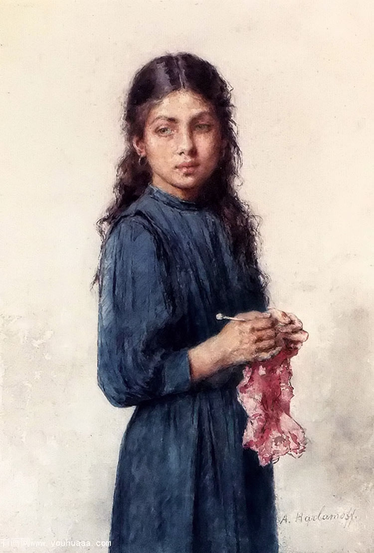 a young girl knitting