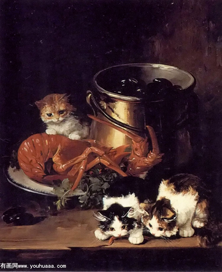 kittens with mussels and a lobster