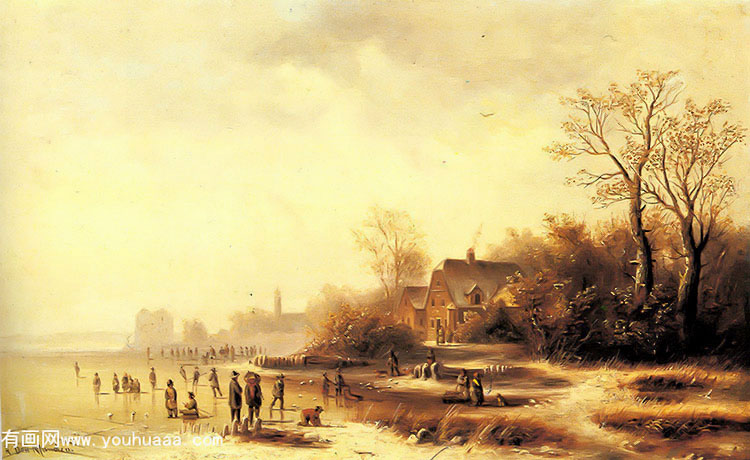 figures in a frozen winter landscape