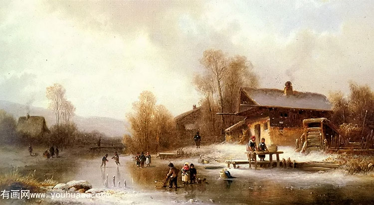 skaters and washerwomen in a frozen landscape