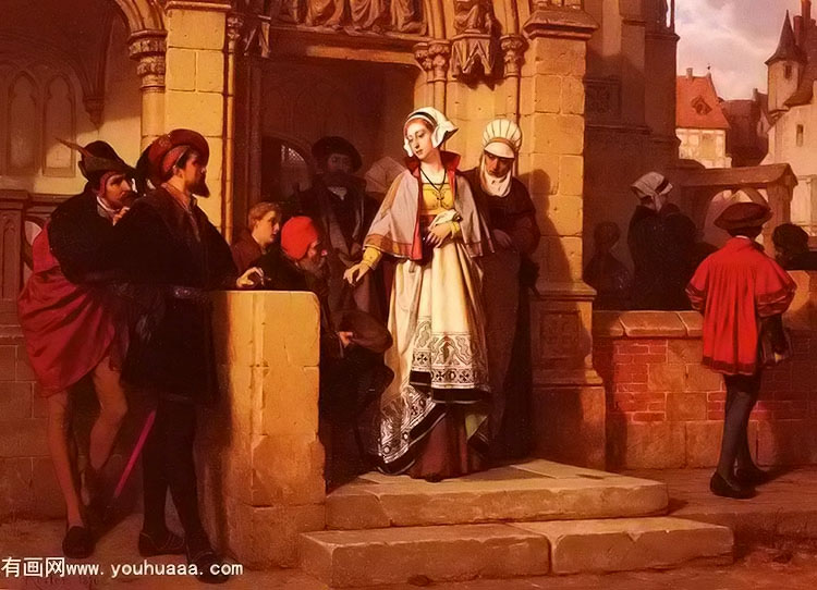 faust and mephistopheles waiting for gretchen at the cathedral door