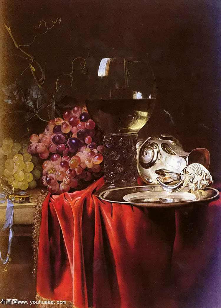 :ѣƱ޺͵ - a still life of grapes, a roemer, a silver ewer and a plate