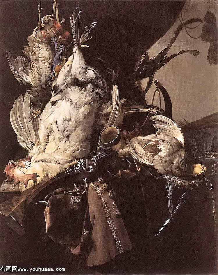 :Ծ - still life of dead birds and hunting weapons