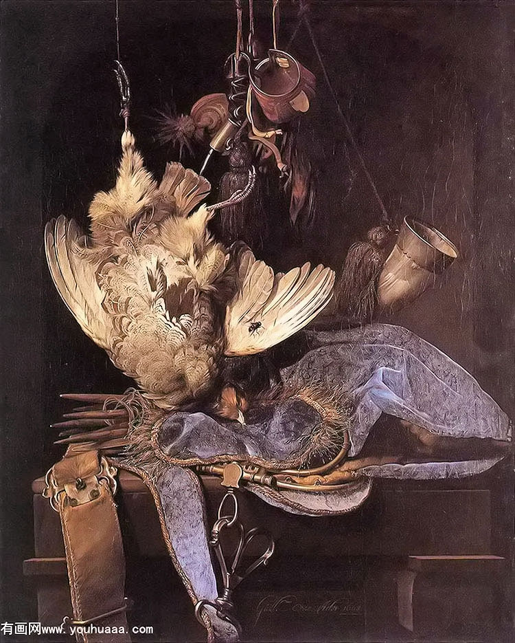 :Ծ - still life with hunting equipment and dead birds