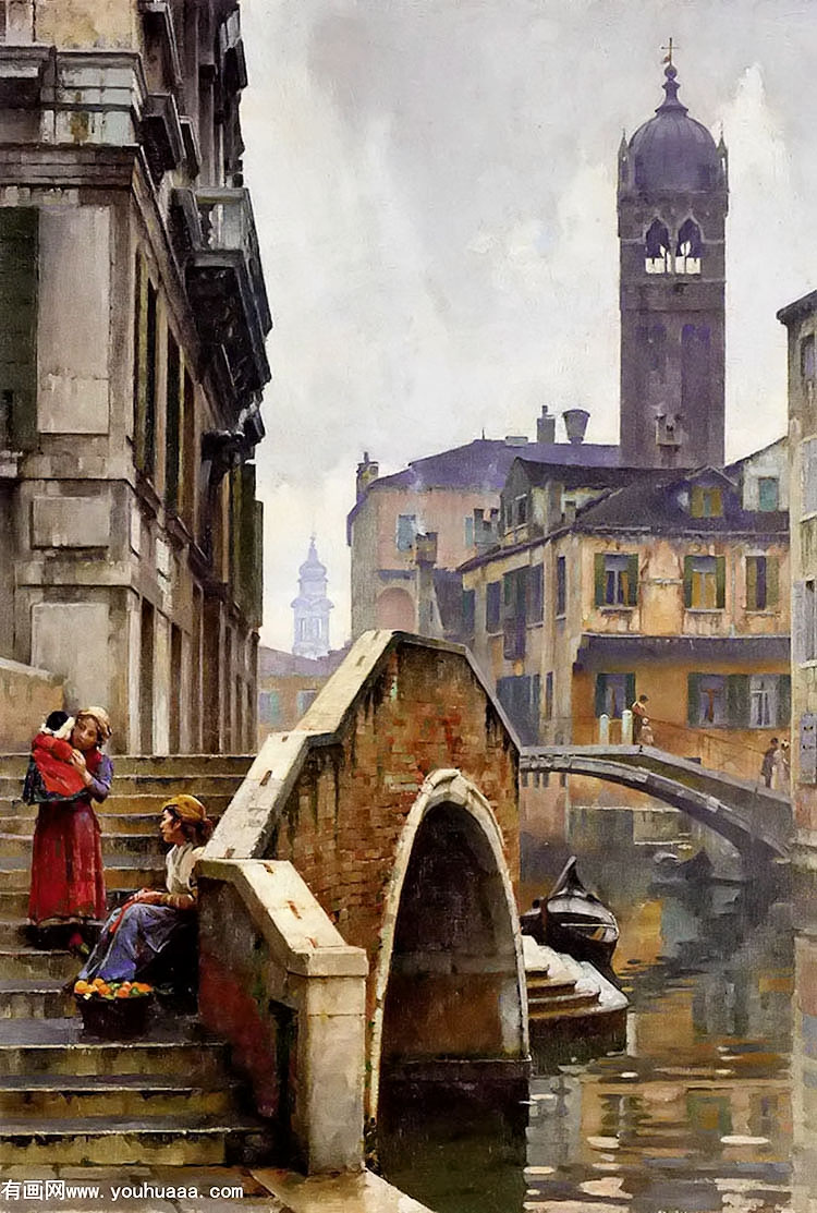 the ponte dei pugni, venice, with the campanile of sta. fosca beyond