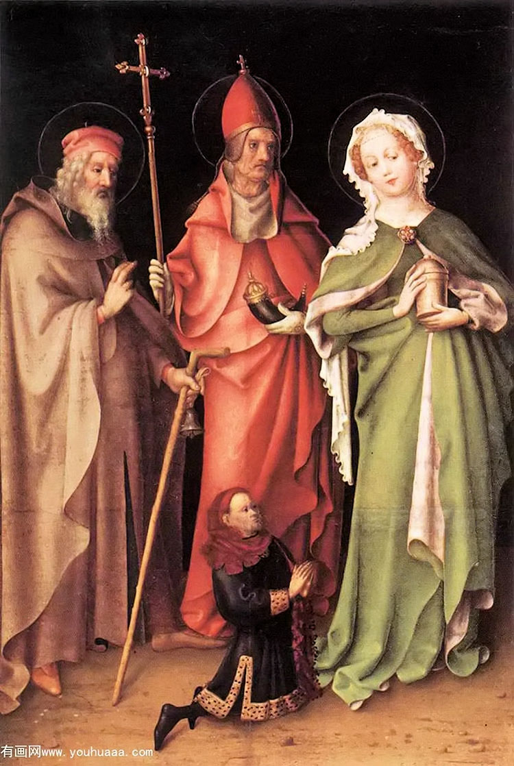 saints catherine, hubert and quirinus with a donor