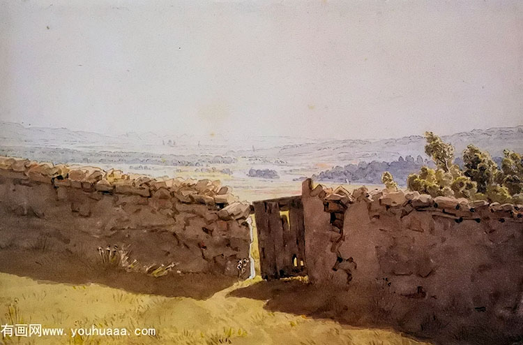 landscape with crumbling wall