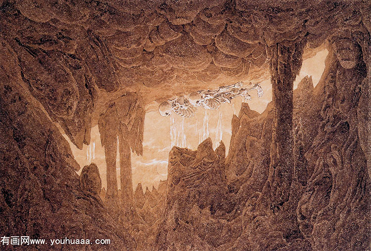 skeletons in a cave with stalactites