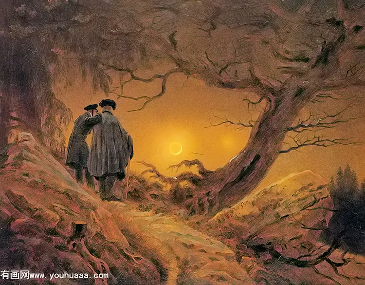 two men contemplating the moon