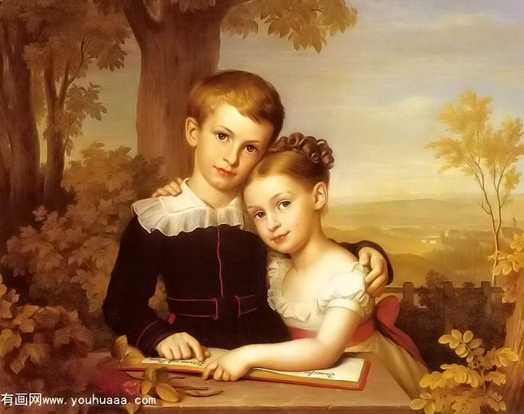 ӵĻΪԶӵķ羰 - portrait of two children with an extensive landscape beyond