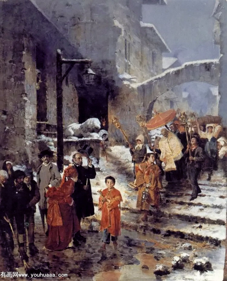 a religious procession in winter