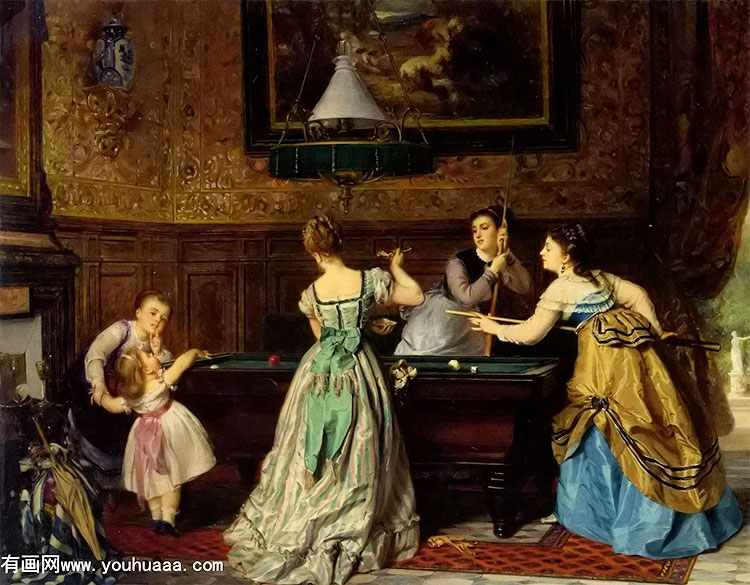 ladies playing billiards