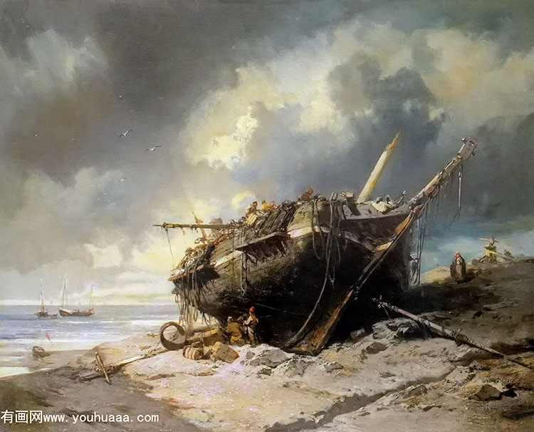 dismantling a beached shipwreck