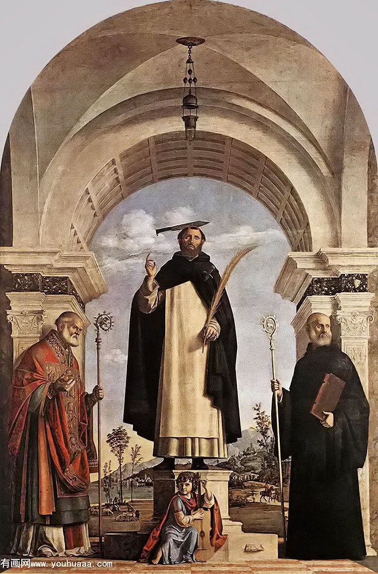 st peter martyr with st nicholas of bari, st benedict and an angel musician