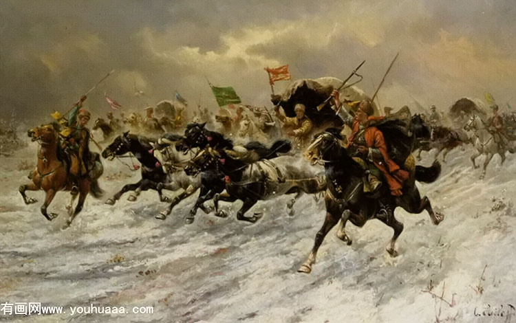 russian horsemen storming the battle field